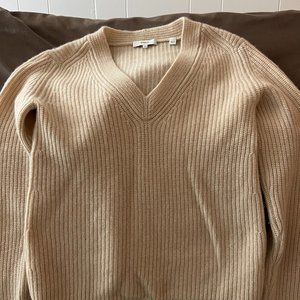 Vince Ribbed Cashmere V-neck Sweater, Size XXS, Beige